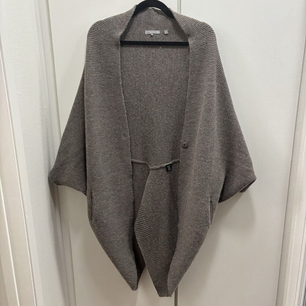 360 Sweater Sz Small Gray Brown Poncho Cardigan Alpaca Merino Wool Oversized